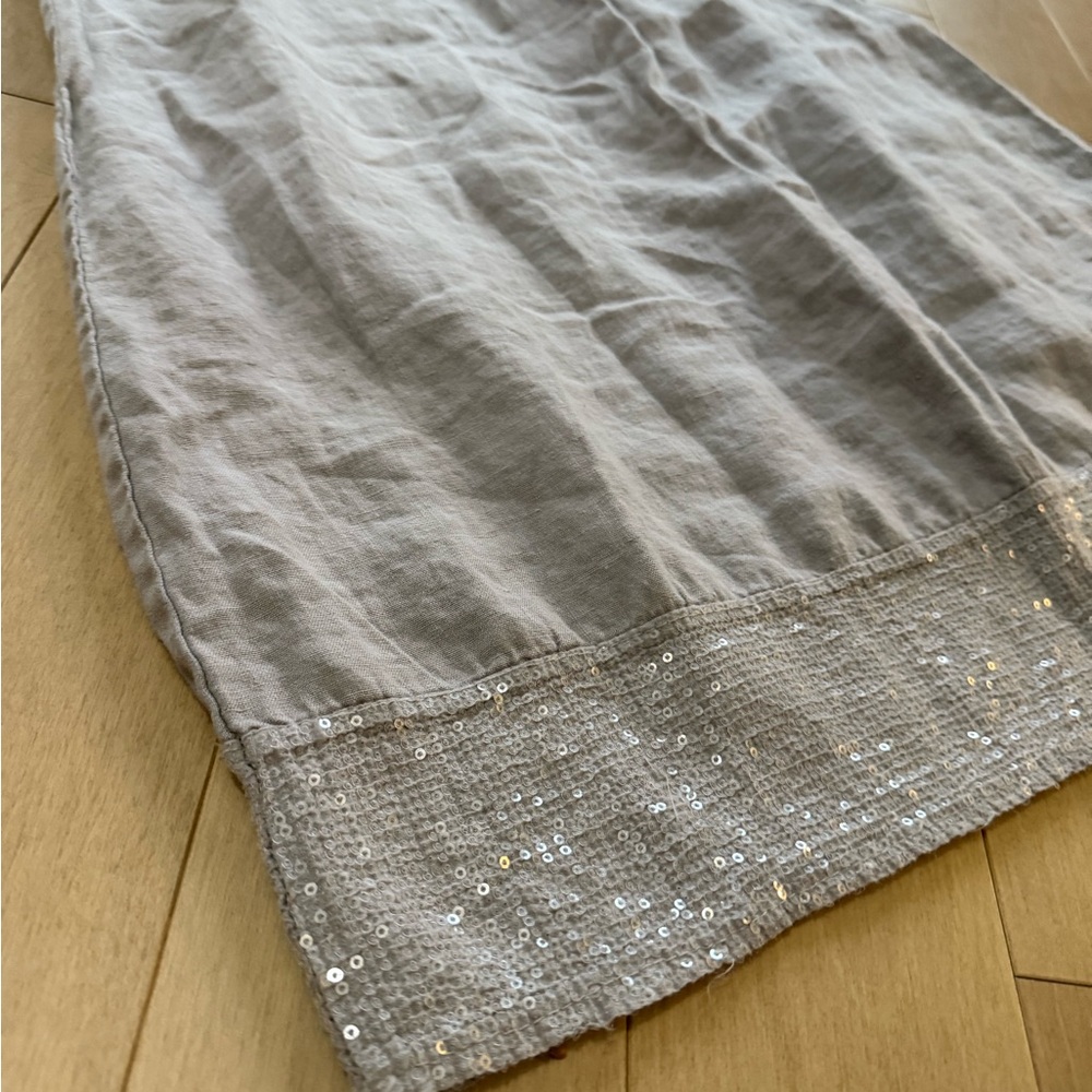 Sequin-Hem Light Gray Linen dress